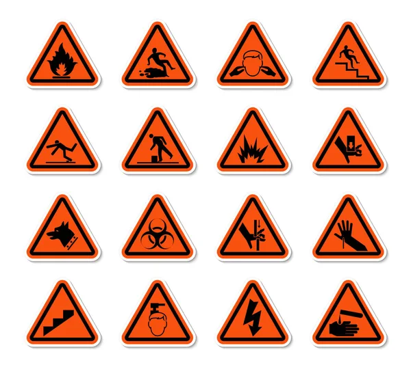 Üçgen Uyarı Tehlike Sembolleri Etiketleri Beyaz Arkaplan, Vektör Resimlerini İzole Et — Stok Vektör