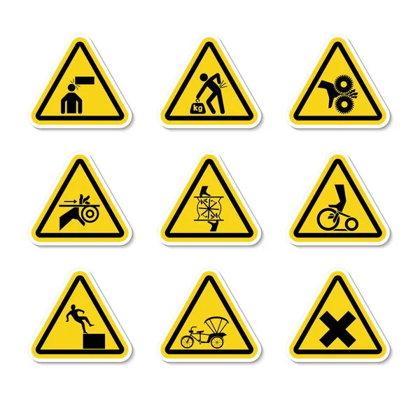 Etichette triangolari dei simboli di pericolo di avvertimento Segno isolato su sfondo bianco, illustrazione vettoriale — Vettoriale Stock