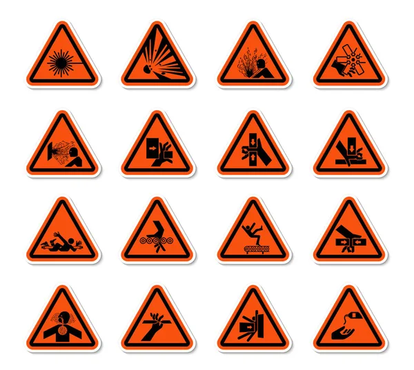 Triangular Warning Hazard Symbols labels Sign Isolate on White Background,Vector Illustration — ストックベクタ