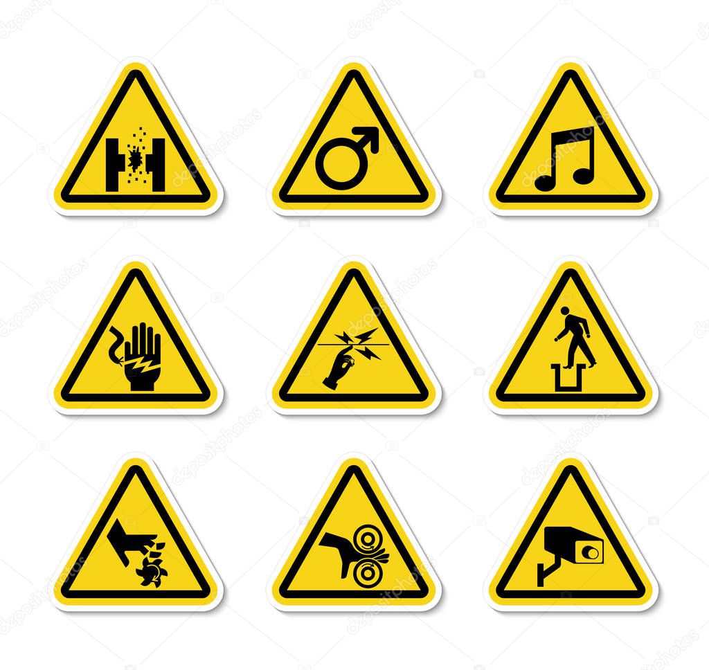 Triangular Warning Hazard Symbols labels Sign Isolate on White Background,Vector Illustration 