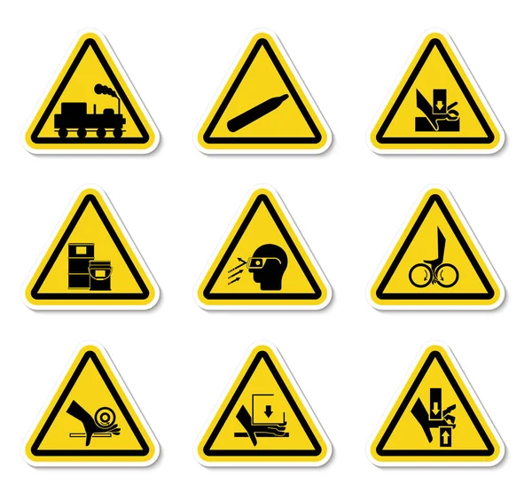 Etichette triangolari dei simboli di pericolo di avvertimento su sfondo bianco — Vettoriale Stock