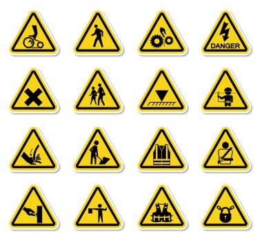 Tehlike Sembolleri Uyarı İşaretleri Beyaz Arkaplanda İzolasyon İmzala, Vektör Resimleri 