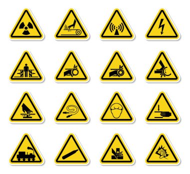 Tehlike Sembolleri Uyarı İşaretleri Beyaz Arkaplanda İzolasyon İmzala, Vektör Resimleri 