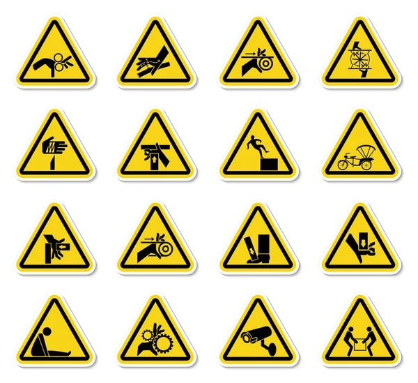 Etiquetas de símbolos de peligro de advertencia Sign Isolate sobre fondo blanco, ilustración vectorial — Archivo Imágenes Vectoriales