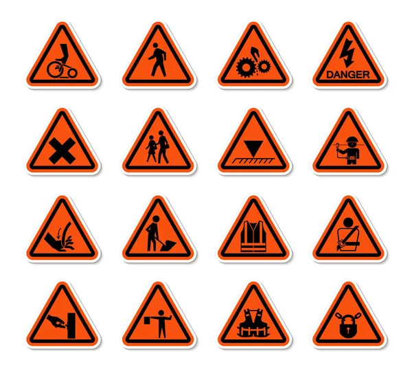 Triangular Warning Hazard Symbols labels Sign Isolate on White Background,Vector Illustration — ストックベクタ