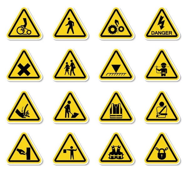 Avertissement Symboles de danger étiquettes Signe Isoler sur fond blanc, Illustration vectorielle — Image vectorielle