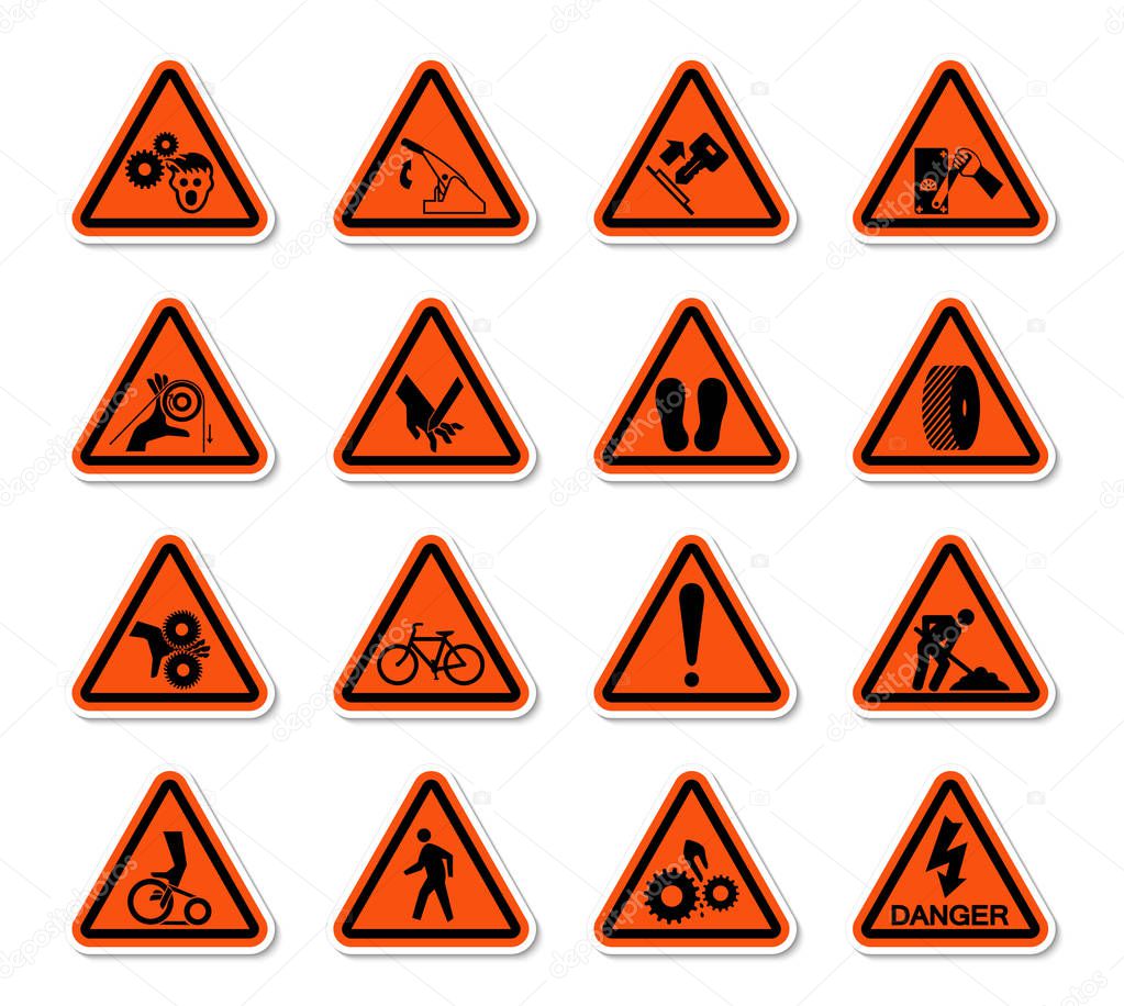 Triangular Warning Hazard Symbols labels Sign Isolate on White Background,Vector Illustration 