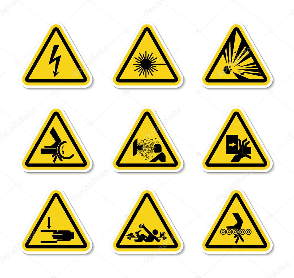 Triangular Warning Hazard Symbols labels On White Background  