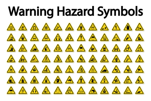 Предупреждение Символы опасности Знаки изолировать на белом фоне, векторная иллюстрация  
