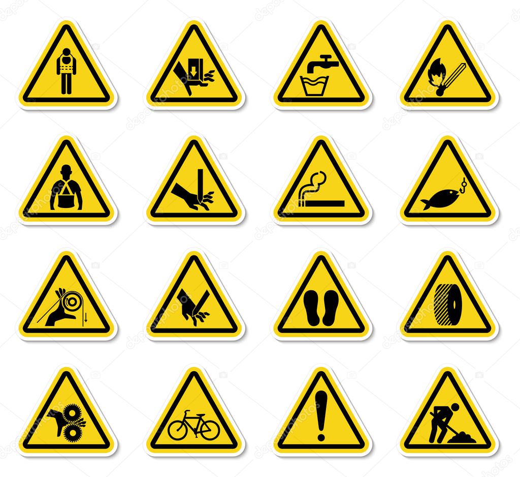 Warning Hazard Symbols labels Sign Isolate on White Background,Vector Illustration 