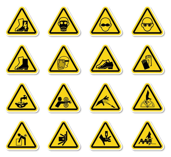 Varning Fara Symboler etiketter Logga in Isolera på vit bakgrund, vektor Illustration — Stock vektor