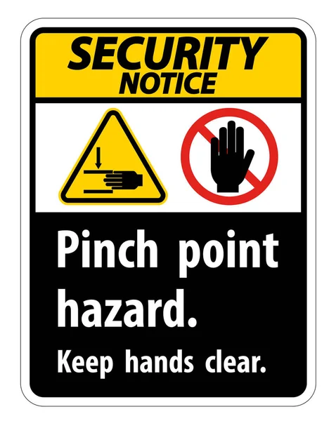 Aviso de segurança Pinch Point Hazard, Mantenha as mãos claras sinal de símbolo Isolar no fundo branco, Ilustração vetorial — Vetor de Stock
