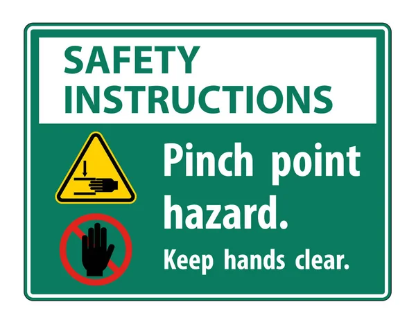 Veiligheidsinstructies Pinch Point Hazard, Houd handen helder Symbool Teken Isoleer op witte achtergrond, Vector Illustratie — Stockvector