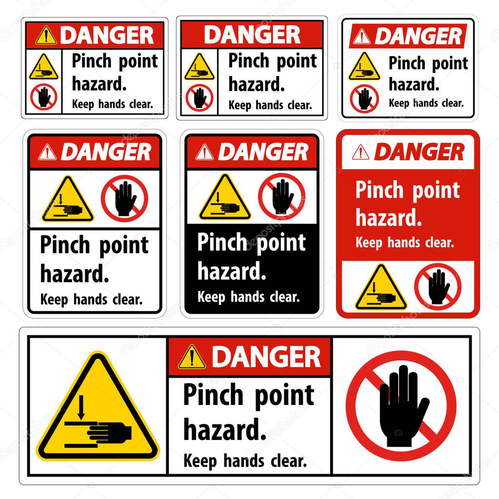Danger Pinch Point Hazard,Keep Hands Clear Symbol Sign Isolate on White Background,Vector Illustration 