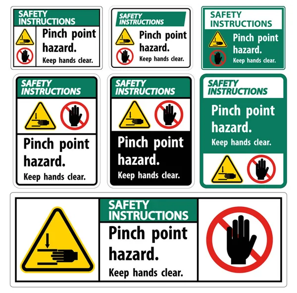 Инструкция по безопасности Pinch Point Опасность, Держите руки чистые символы Изолировать знак на белом фоне, векторная иллюстрация — стоковый вектор