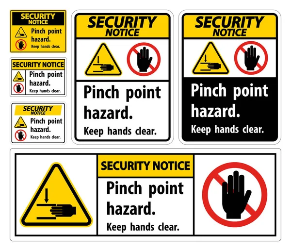Aviso de seguridad Peligro de punto de pellizco, Mantenga las manos claras Signo de símbolo Aislar sobre fondo blanco, Ilustración de vectores — Vector de stock