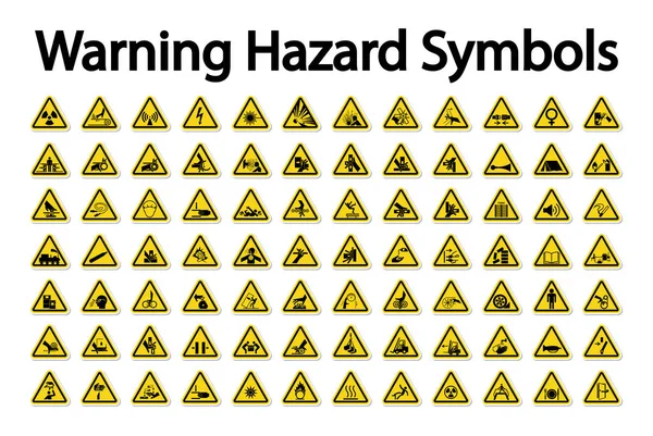 Warnhinweise Gefahrensymbole Etiketten Zeichen Isolat auf weißem Hintergrund, Vektorillustration — Stockvektor