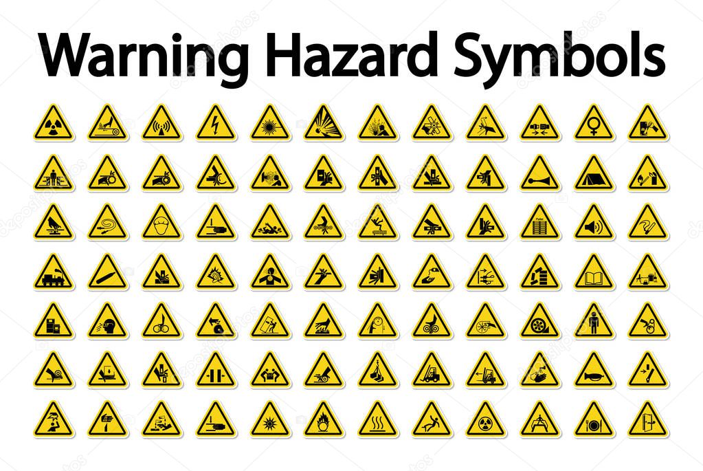 Warning Hazard Symbols labels Sign Isolate on White Background,Vector Illustration 