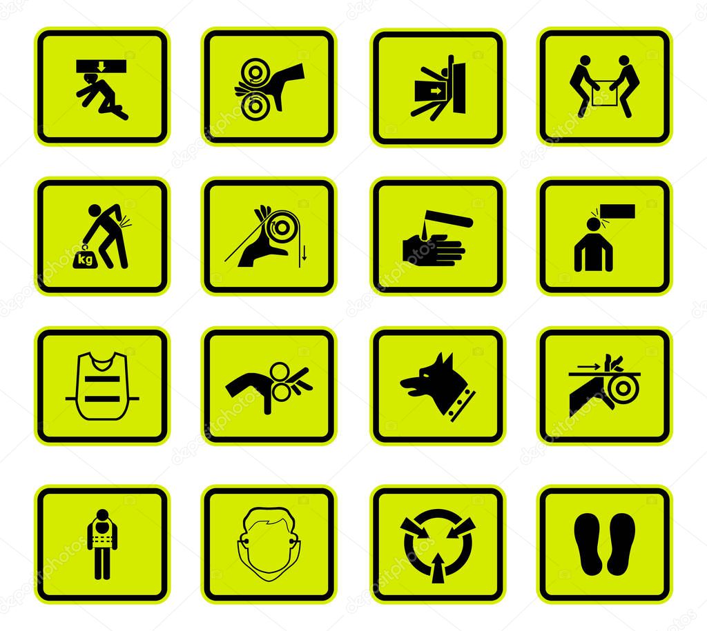 Warning Hazard Symbols labels Sign Isolated on White Background,Vector Illustration 
