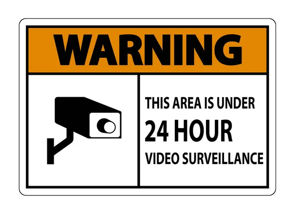 Avertissement cette zone est inférieure à 24 heures Symbole de surveillance vidéo Signe isolé sur fond blanc, Illustration vectorielle — Image vectorielle