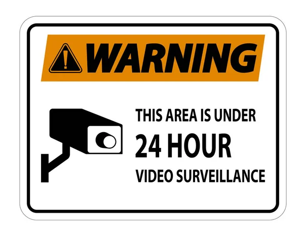 Avertissement cette zone est inférieure à 24 heures Symbole de surveillance vidéo Signe isolé sur fond blanc, Illustration vectorielle — Image vectorielle