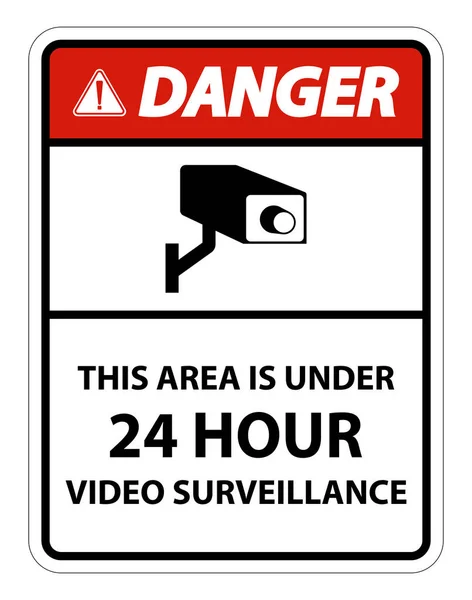 Danger cette zone est inférieure à 24 heures Symbole de surveillance vidéo signe isolé sur fond blanc, Illustration vectorielle — Image vectorielle