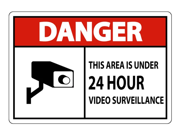 Danger cette zone est inférieure à 24 heures Symbole de surveillance vidéo signe isolé sur fond blanc, Illustration vectorielle — Image vectorielle