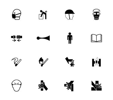 Uyarı işaretleri, endüstriyel tehlike simgesi etiketleri Beyaz Arkaplanda izole edilmiş imza, Vektör Resimleri 