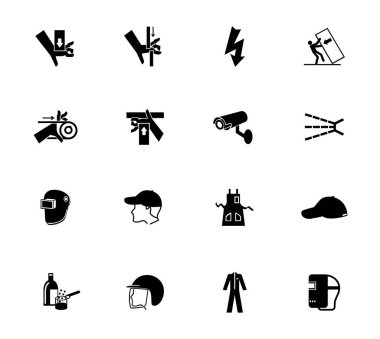 Uyarı işaretleri, endüstriyel tehlike simgesi etiketleri Beyaz Arkaplanda izole edilmiş imza, Vektör Resimleri 