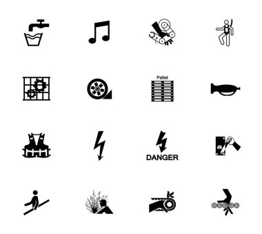 Uyarı işaretleri, endüstriyel tehlike simgesi etiketleri Beyaz Arkaplanda izole edilmiş imza, Vektör Resimleri 