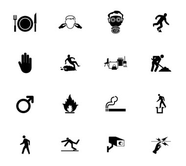 Uyarı işaretleri, endüstriyel tehlike simgesi etiketleri Beyaz Arkaplanda izole edilmiş imza, Vektör Resimleri 