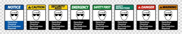 透明背景下的危险化学品眼保护所需符号符号分离、载体说明 — 图库矢量图片