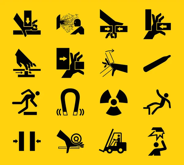 Warnschilder Industriegefahren Symbolschilder Zeichen Isoliert Auf Weißem Hintergrund Vektorillustration — Stockvektor