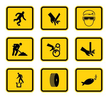 Beyaz Arkaplanda İzole Edilmiş Tehlike Sembolleri İşaretleri, Vektör Resimleri 