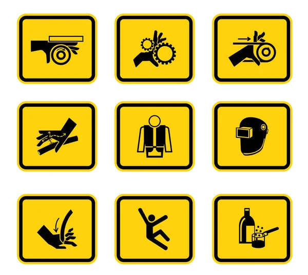 Warning Hazard Symbols Labels Sign Isolated White Background Vector Illustration — Stock Vector