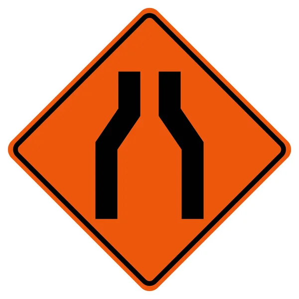Szűkítése Közúti Forgalom Szimbólum Jel Izolált Fehér Háttér Vektor Illusztráció — Stock Vector