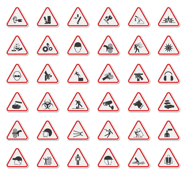 Tehlike Sembolleri Uyarı Şaretleri Beyaz Arkaplanda Zolasyon Mzala Vektör Resimleri — Stok Vektör