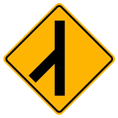 Uyarı işaretleri beyaz arkaplanda sola eğimli yan yol kavşağı 