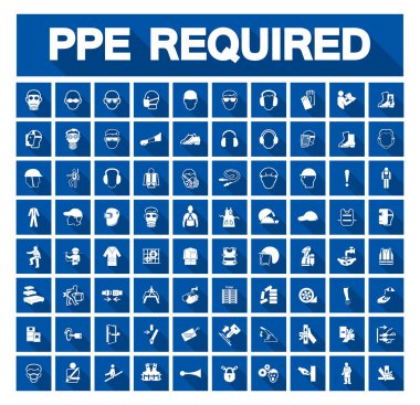 Gerekli Kişisel Koruyucu Ekipman (PPE) Sembol, Güvenlik Simgesi 