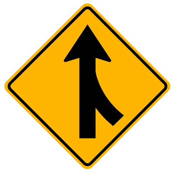 Warning signs Merging traffic ,watch for cars from the right on white background 