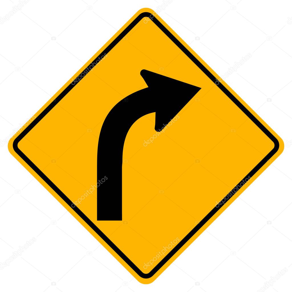 Warning signs Curve to right on white background 