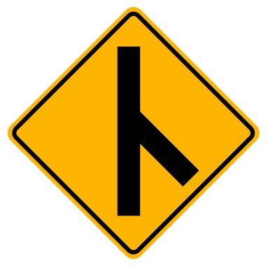 Uyarı işaretleri beyaz arkaplanda Eğri yan yol kavşağı 