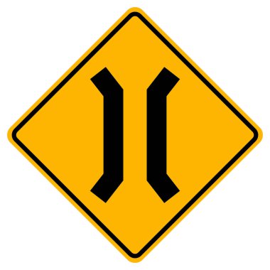 Beyaz arkaplanda Uyarı İşaretleri Dar köprü 