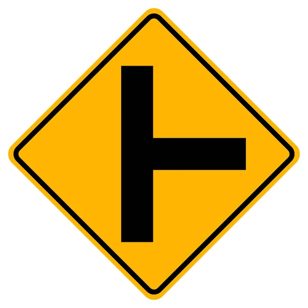 警告標識白い背景に右側の道路の交差点 — ストックベクタ