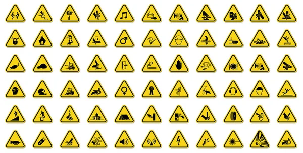 Figyelmeztető Veszélyszimbólumok Címkék Jel Izolátum Fehér Háttér Vektor Illusztráció — Stock Vector