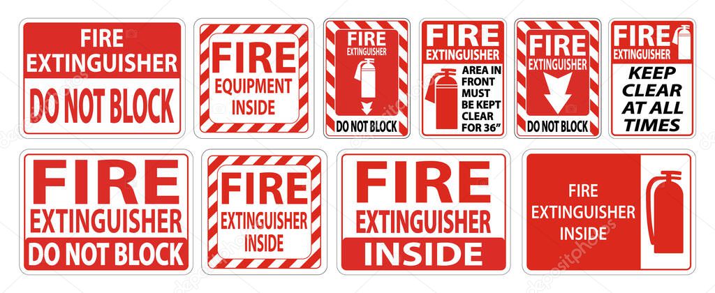 Set label Fire extinguisher Sign on white background