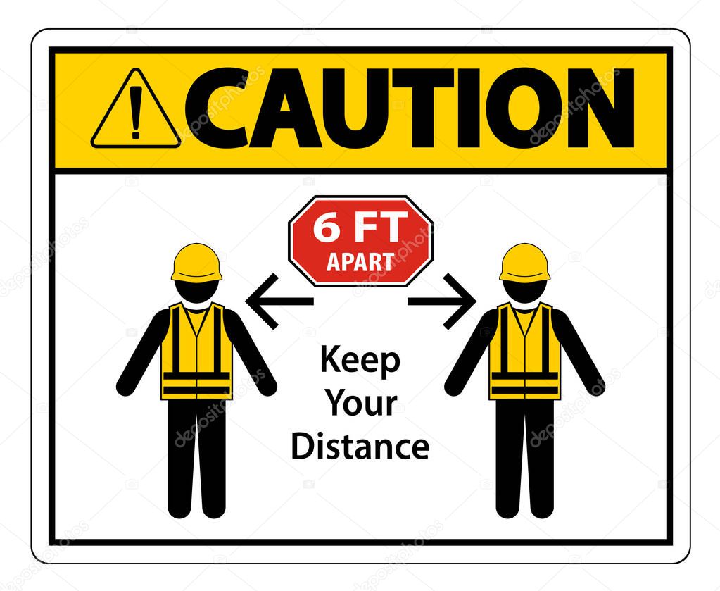 Caution Social Distancing Construction Sign Isolate On White Background,Vector Illustration EPS.10 
