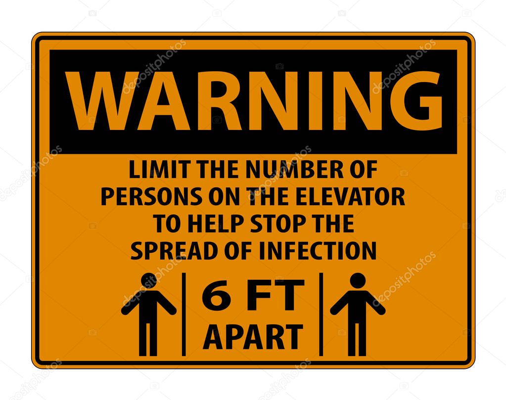 Warning Elevator Physical Distancing Sign Isolate On White Background,Vector Illustration EPS.10 