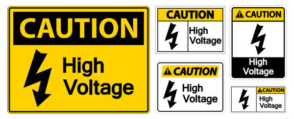 Caution High voltage Sign Isolate On White Background,Vector Illustration EPS.10 