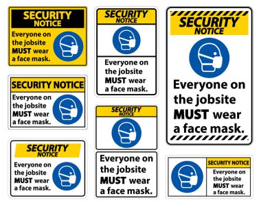 Güvenlik Bildirisi: Beyaz Arkaplanda Maske Takın İşareti İzole EPS.10 Vektör İllüstrasyonu 